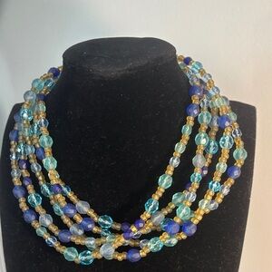 Vintage Elegant Multicolor Beaded choker necklace. Goldtone clasp.